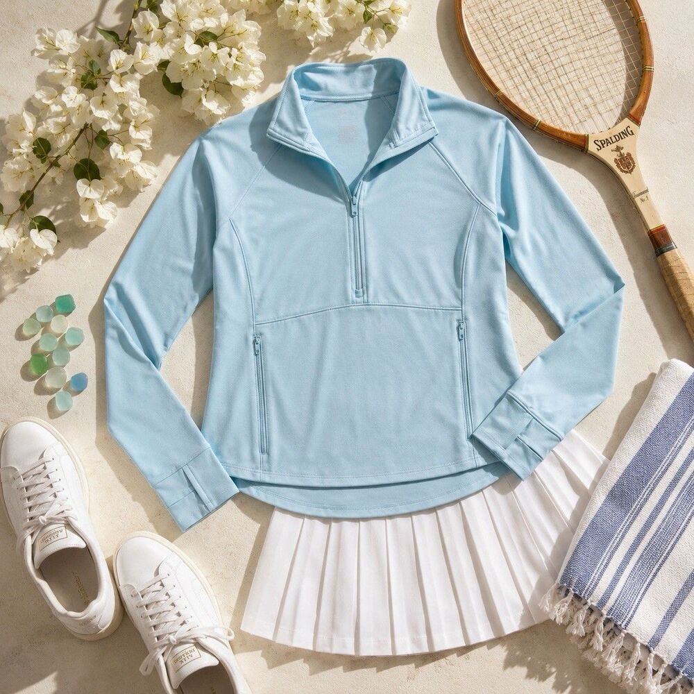 Athletic Quarter Zip Pullover Thumb Hole Running Jacket Blue XXL Activewear Top